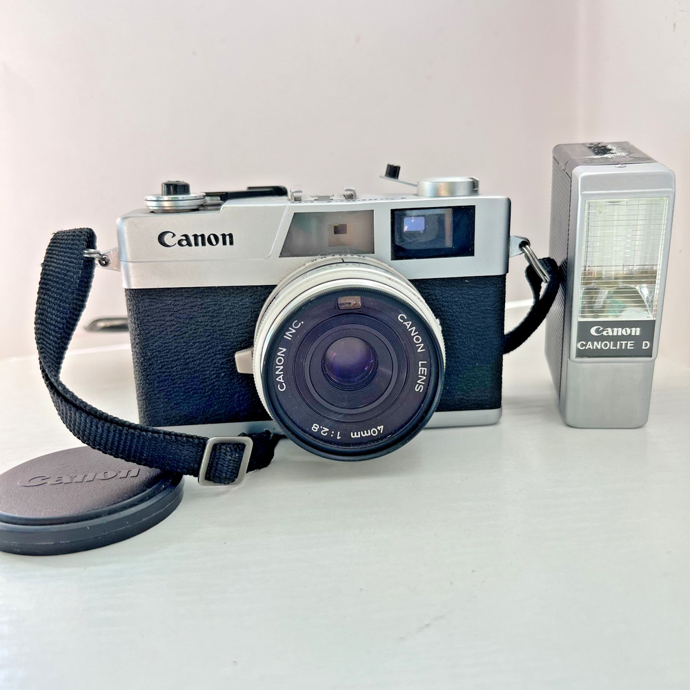 Canon Canonet 28 35mm Film Camera w/Flash Bundle Canolite D Tested Working Japan